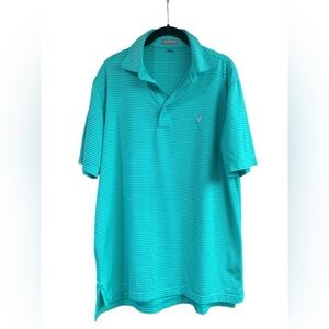 Peter Millar Mens Summer Comfort Striped Green Teal Polo Golf Shirt Medium